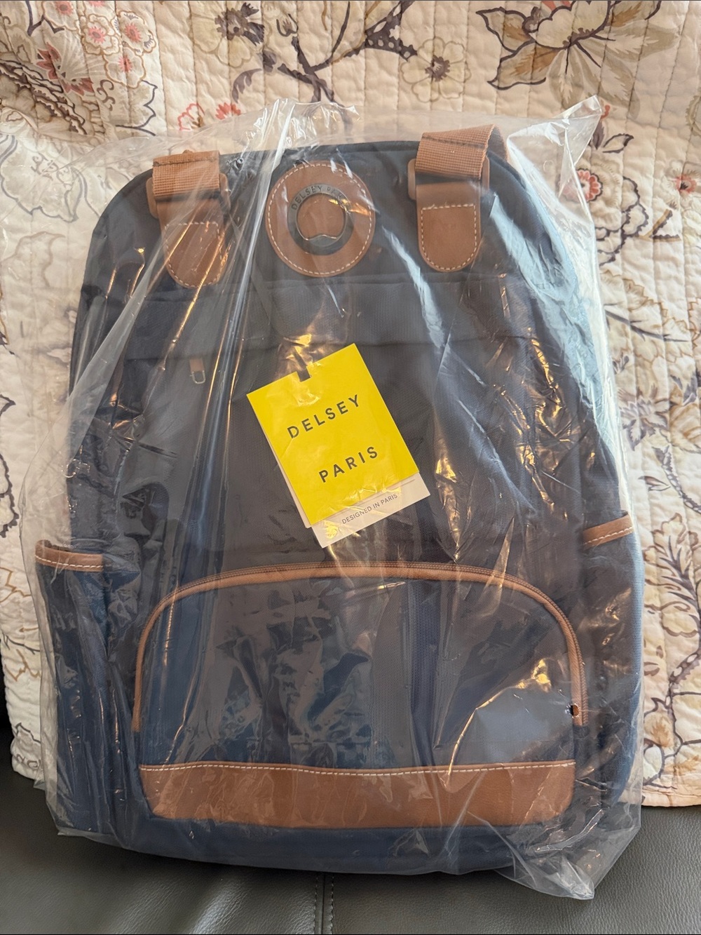 Structured Navy Polyester Backpack with Tan Accents - Picture 8 of 8